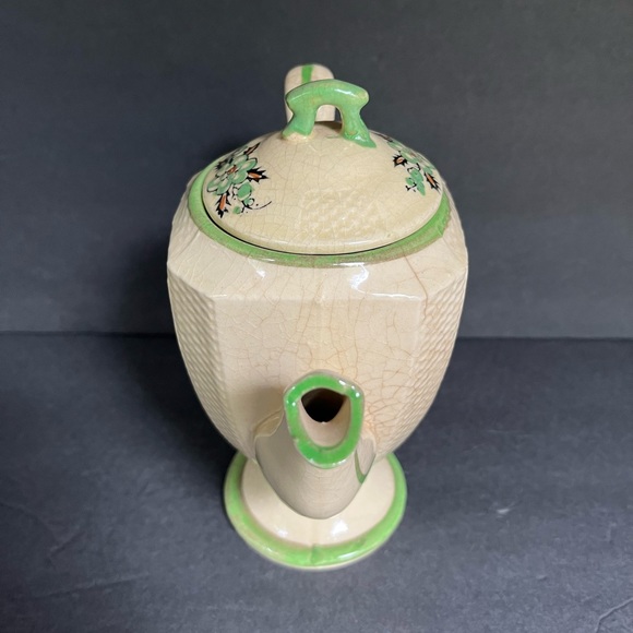 VTG Japan Tea Set Teapot Sugar Bowl Cream Pitcher Yellow Cottage Green Floral - Picture 4 of 15